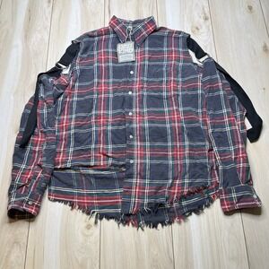 Furst of a Kind Vintage NEW Handmade Plaid Flannel Shirt Shoulder Straps Mens L